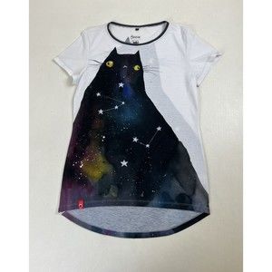 Lora Zombie Herotime Black Space Cat Kitty Galaxy S/S Shirt Top Sz M RARE